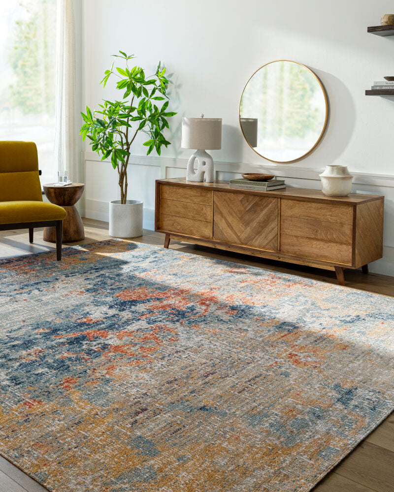 Huntington Beach Aqua/Saffron Machine Woven Rug - roomscene
