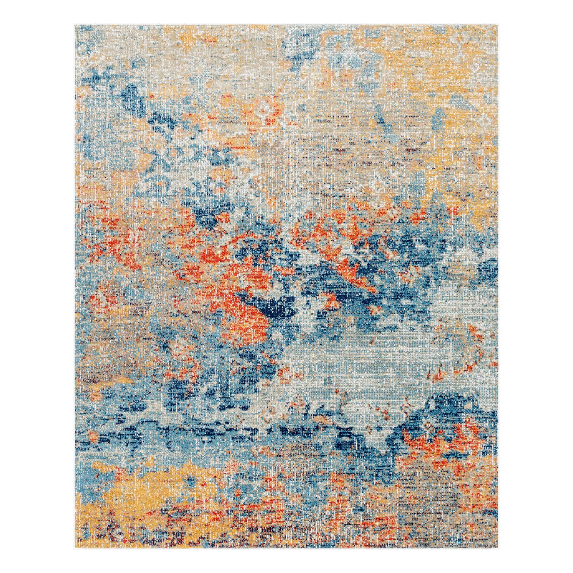 Huntington Beach Aqua/Saffron Machine Woven Rug - 5'3" x 7'
