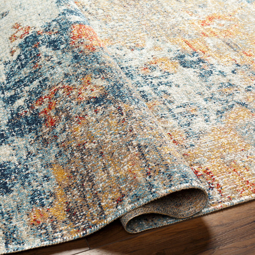Huntington Beach Aqua/Saffron Machine Woven Rug - fold