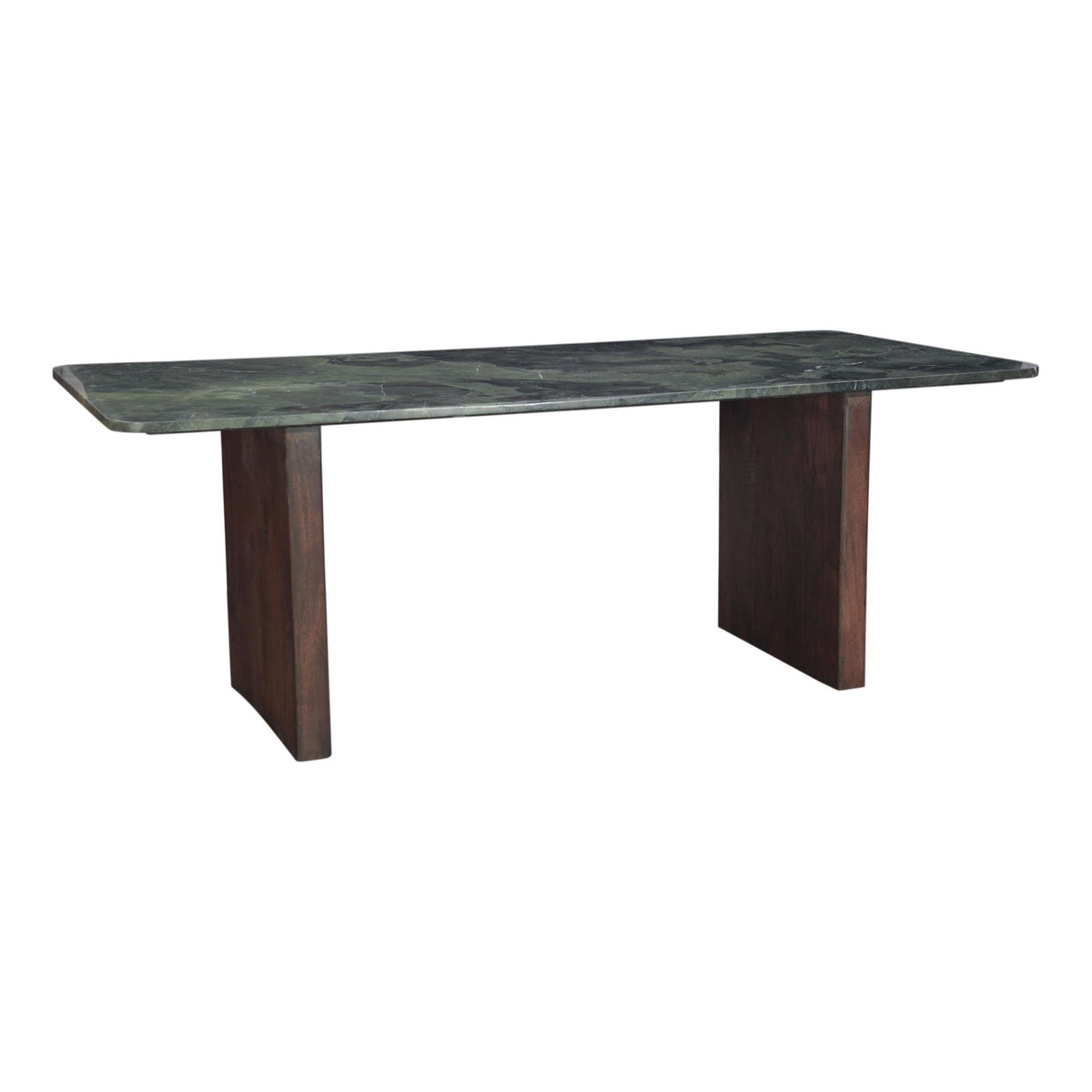 Abstract 76" Dining Table in Green Marble and Dark Mango Base - image 1