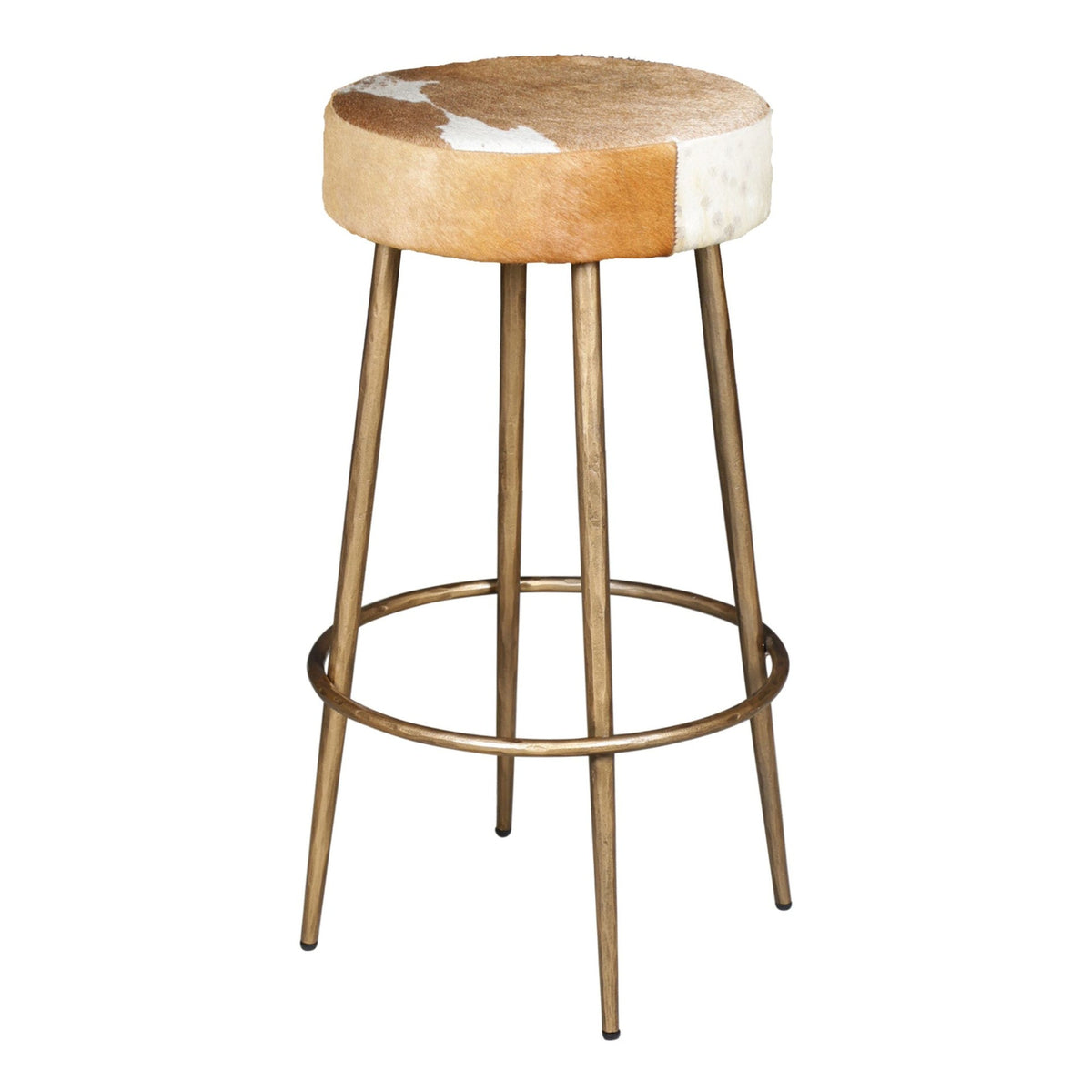 Austin 15" Backless Bar Stool in Brown Hair on Hide with Antique Gold Legs - image 1