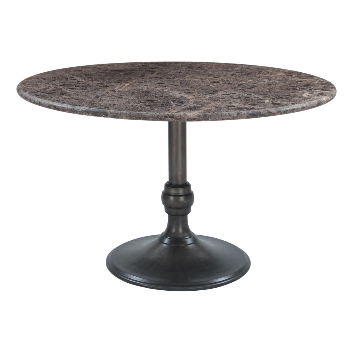 Dauphine 48" Round Dining Table in Dark Emperador Marble with Aged Brass Base - image 1
