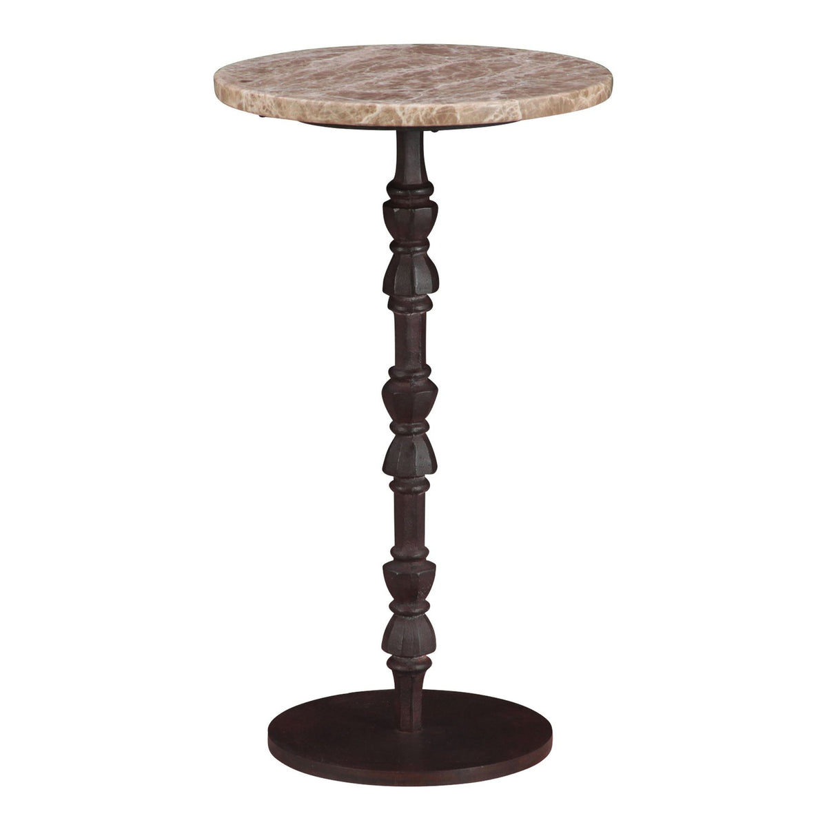 Detroit 12" Side Table in Light Emperador Marble with Casted Base - image 1