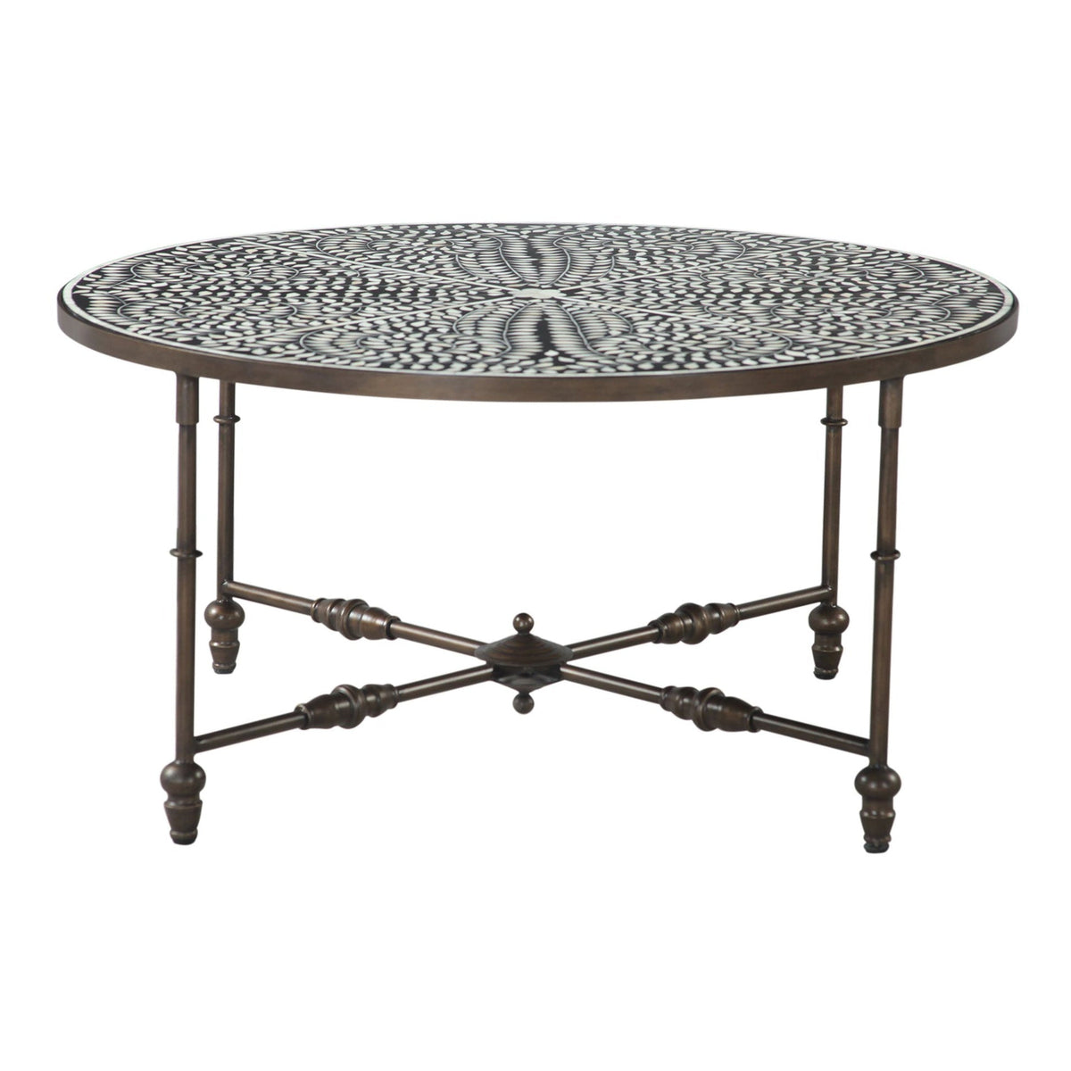 Fleur 40" Coffee Table with Floral Horn Inlay and Iron - image 1