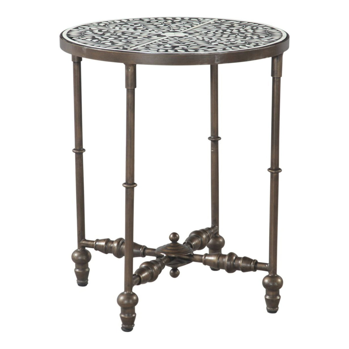 Fleur 20" Side Table with Floral Horn Inlay and Iron - image 1