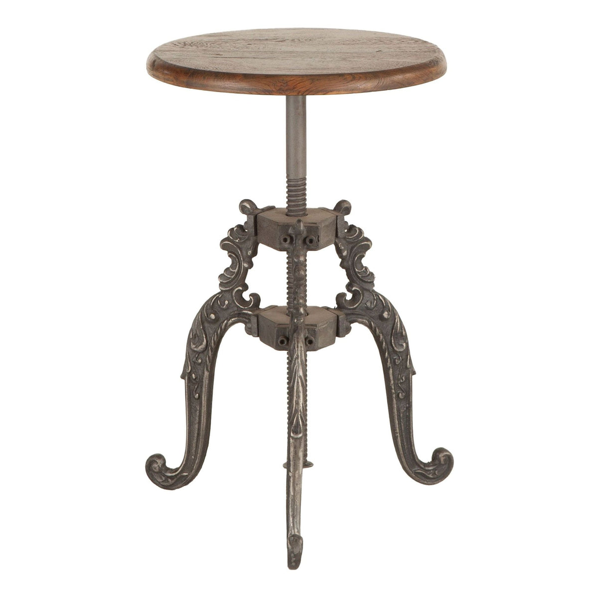 French Vintage 16" Adjustable Stool in Weathered Teak - image 1