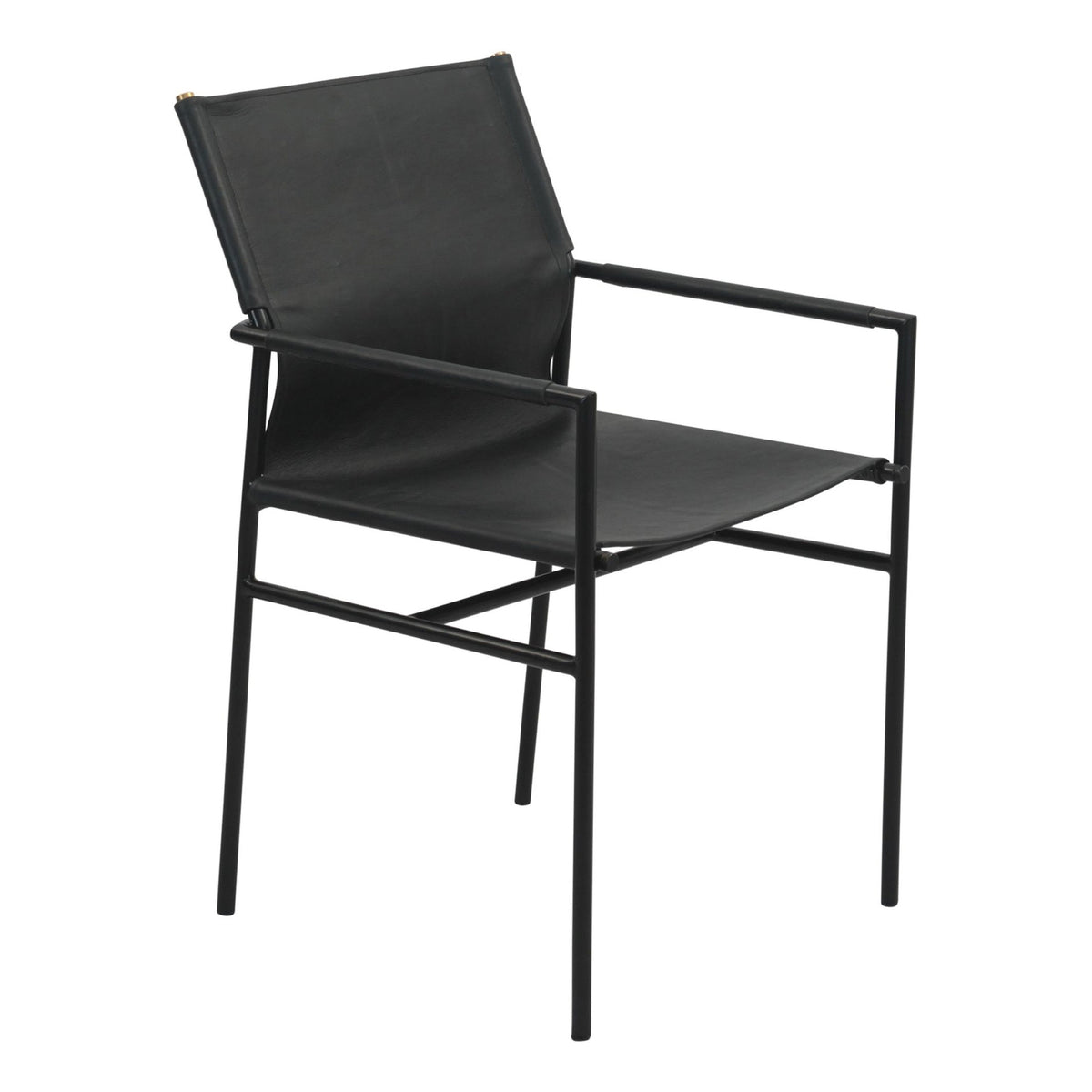Irvine 20" Dining Armchair in Black Leather and Iron - image 1