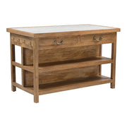 Manila 58" Kitchen Island Table with White Marble Top and Natural Mango Base - image 1