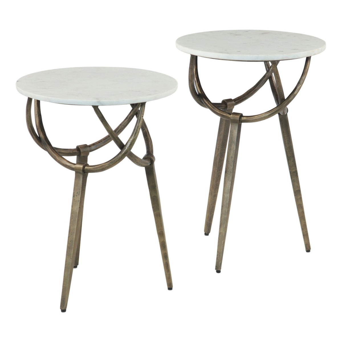 Mojave 16" Side Table with White Marble and Antique Brass Base, Set of 2 - image 1