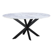 Malibu 70" Oval Dining Table in Satvario White Marble with Black Base - image 1