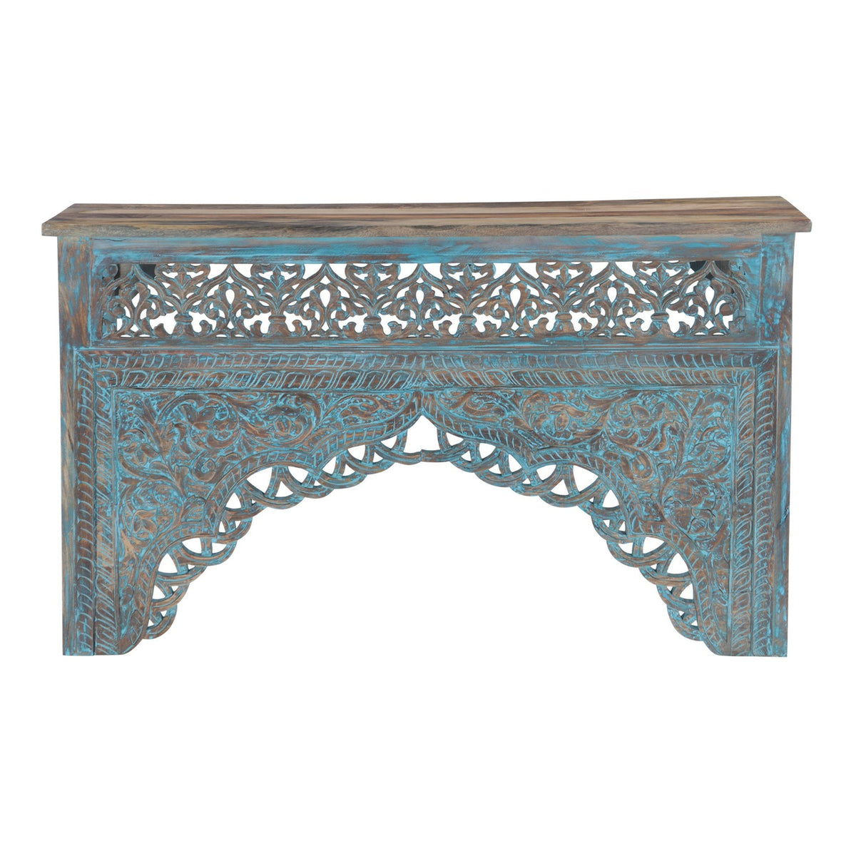 Tribal 59" Carved Wood Console Table in Teal - image 1