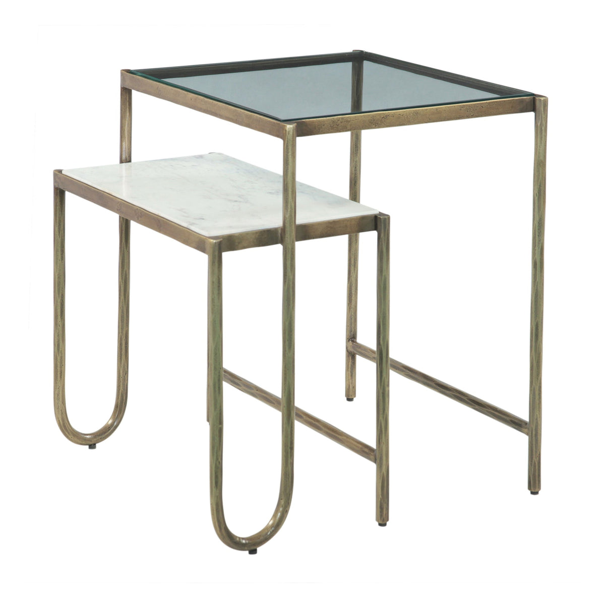 Venice 22" Nesting Side Table with Glass and Marble Top - image 1