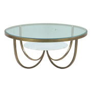 Venice 36" Round Coffee Table in Antique Brass with White Marble and Glass Top - image 1