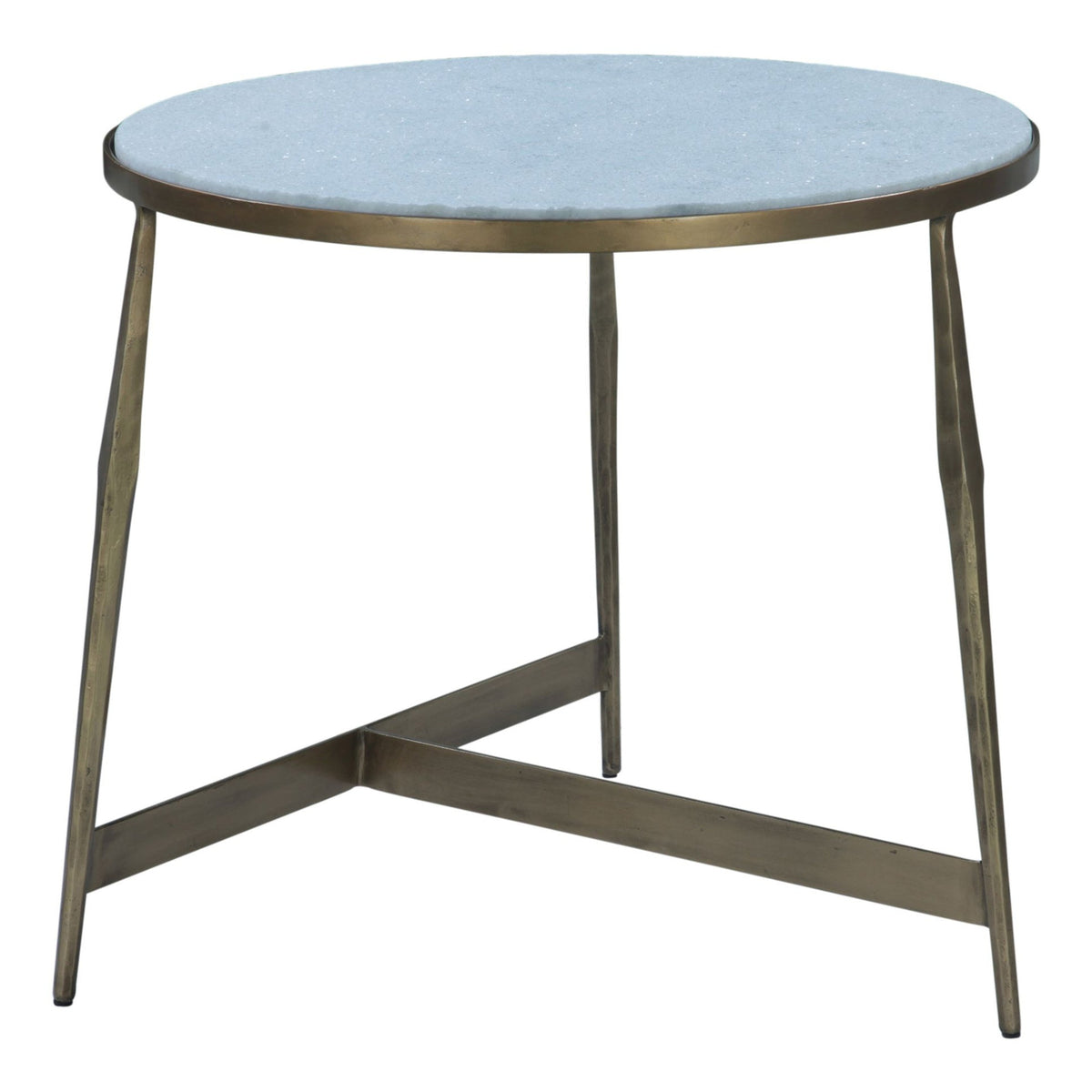 Venice 28" Round Side Table in Antique Brass with White Marble Top - image 1