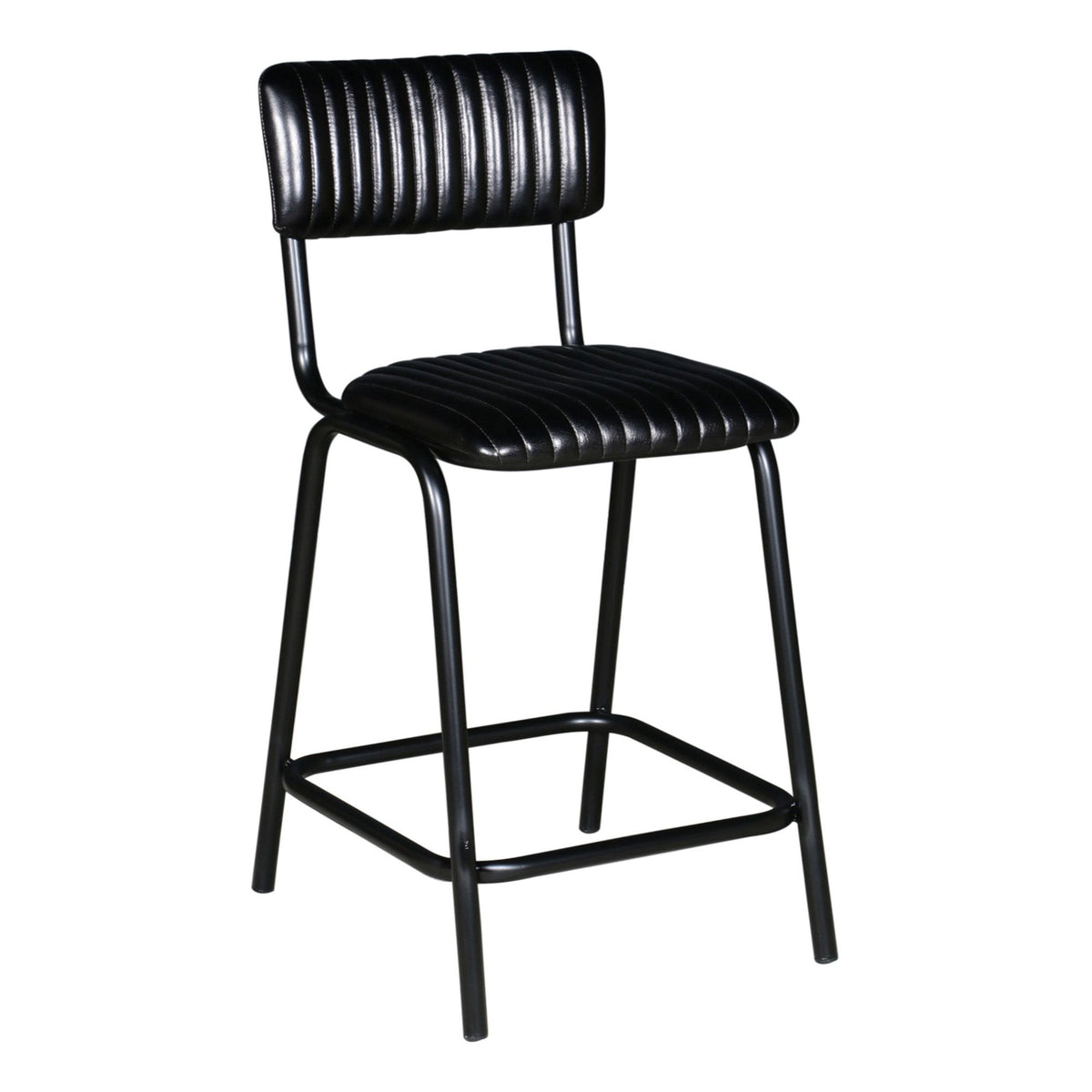 Wellington Bob 17" Ribbed Leather Counter Chair in Black Leather with Black Legs - image 1