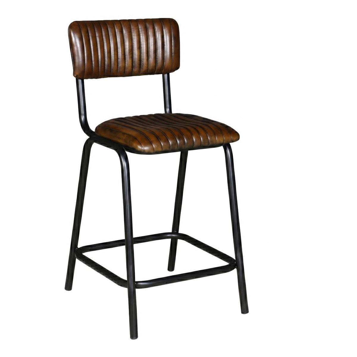 Wellington Bob 17" Ribbed Leather Counter Chair in Chocolate Leather with Black Legs - image 1