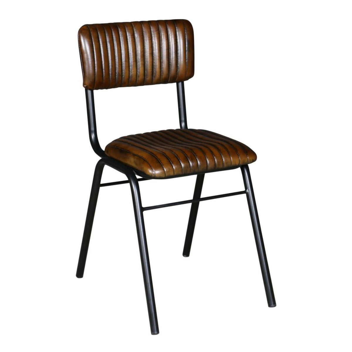 Wellington Bob 17" Ribbed Leather Dining Chair in Chocolate Leather with Black Legs - image 1