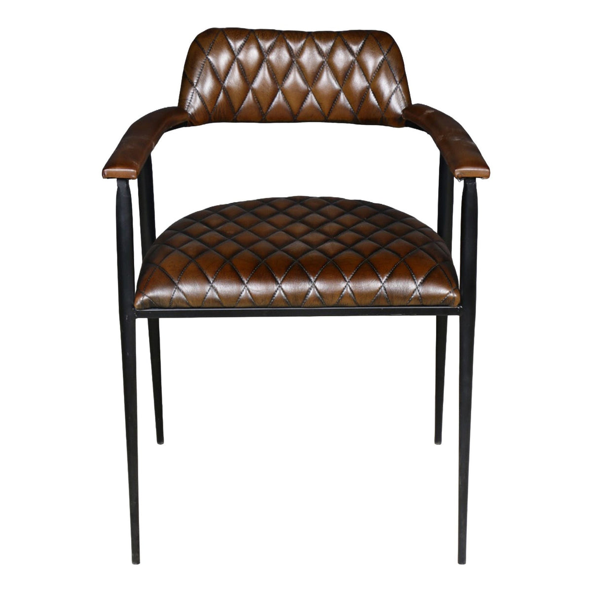 Wellington 23" Dining Armchair in Chocolate Leather and Black Iron - image 1
