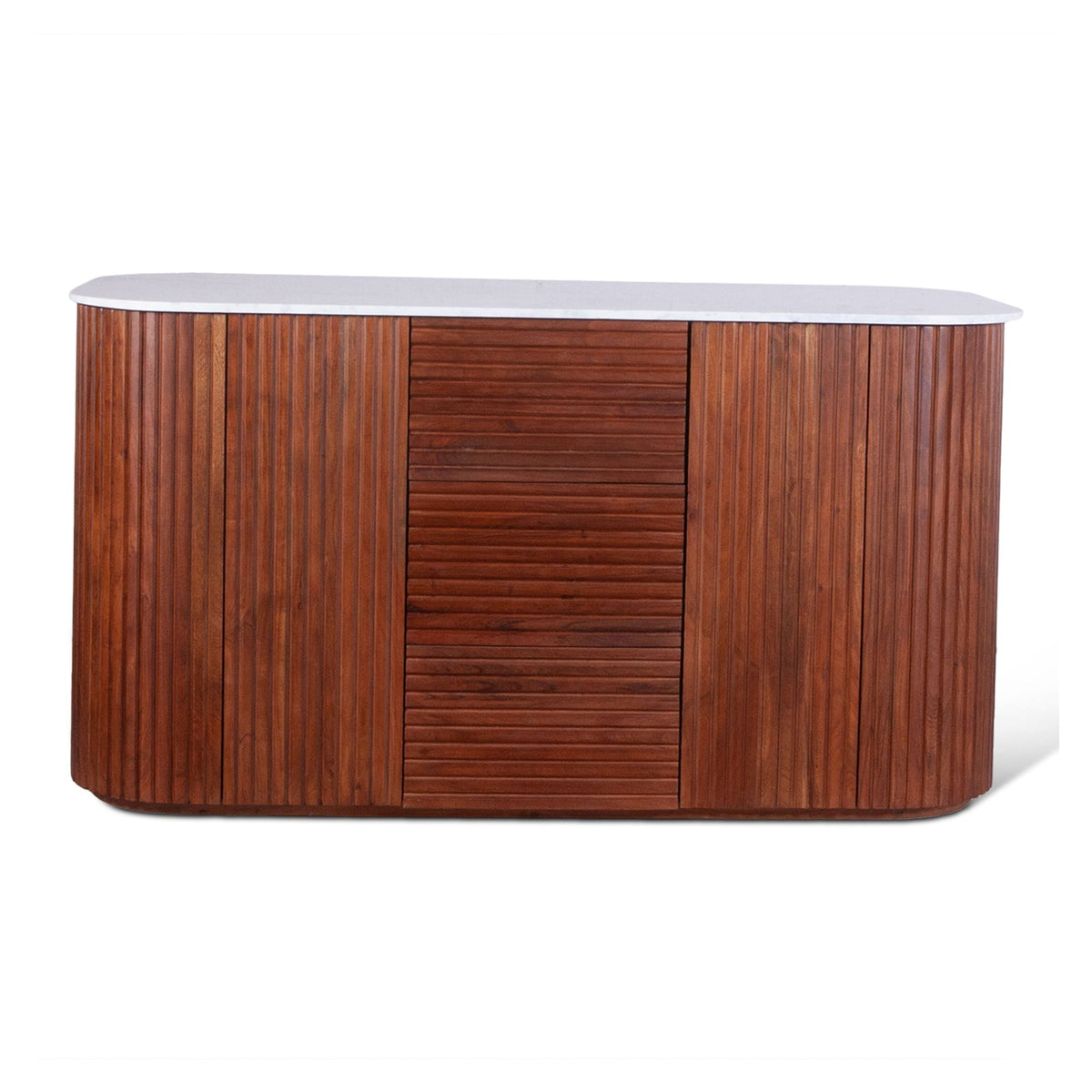 Wales 68" Kitchen Island in Walnut Brown with White Marble Top - image 1