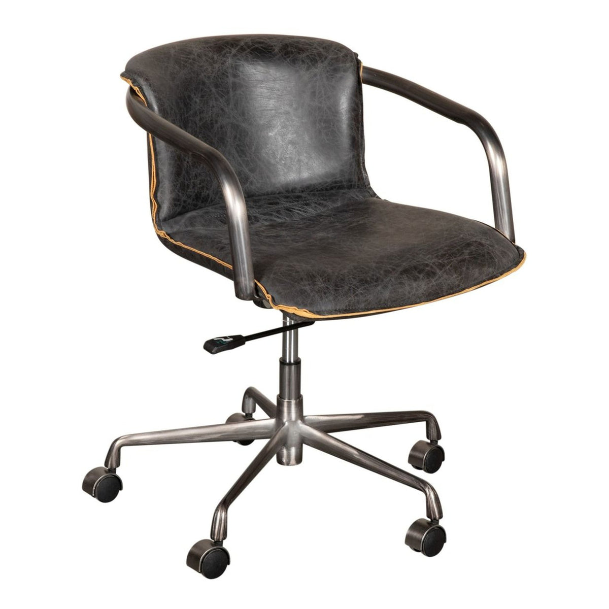 Portofino Swivel Office Chair in Antique Ebony Leather and Antique Zinc - image 1