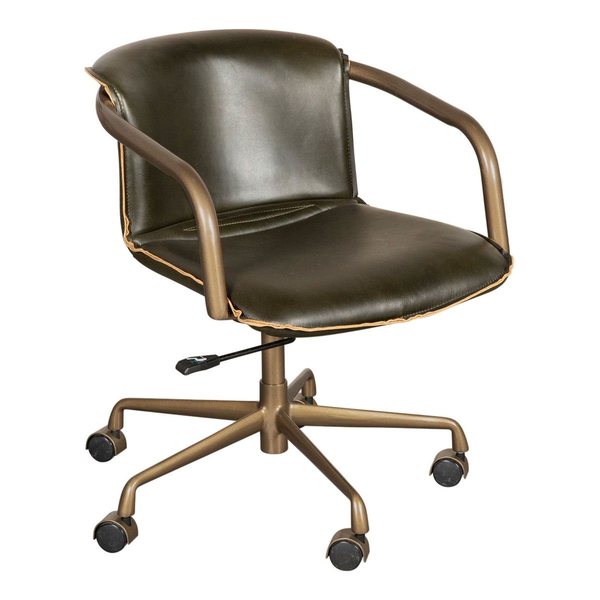 Portofino Swivel Office Chair in Emerald Green Leather and Antique Gold - image 1