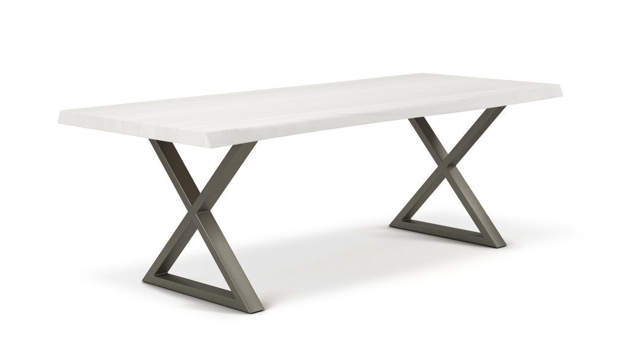 Brooks - Dining Table - X Base - 40" x 79" - White Wash Top - Pewter Base