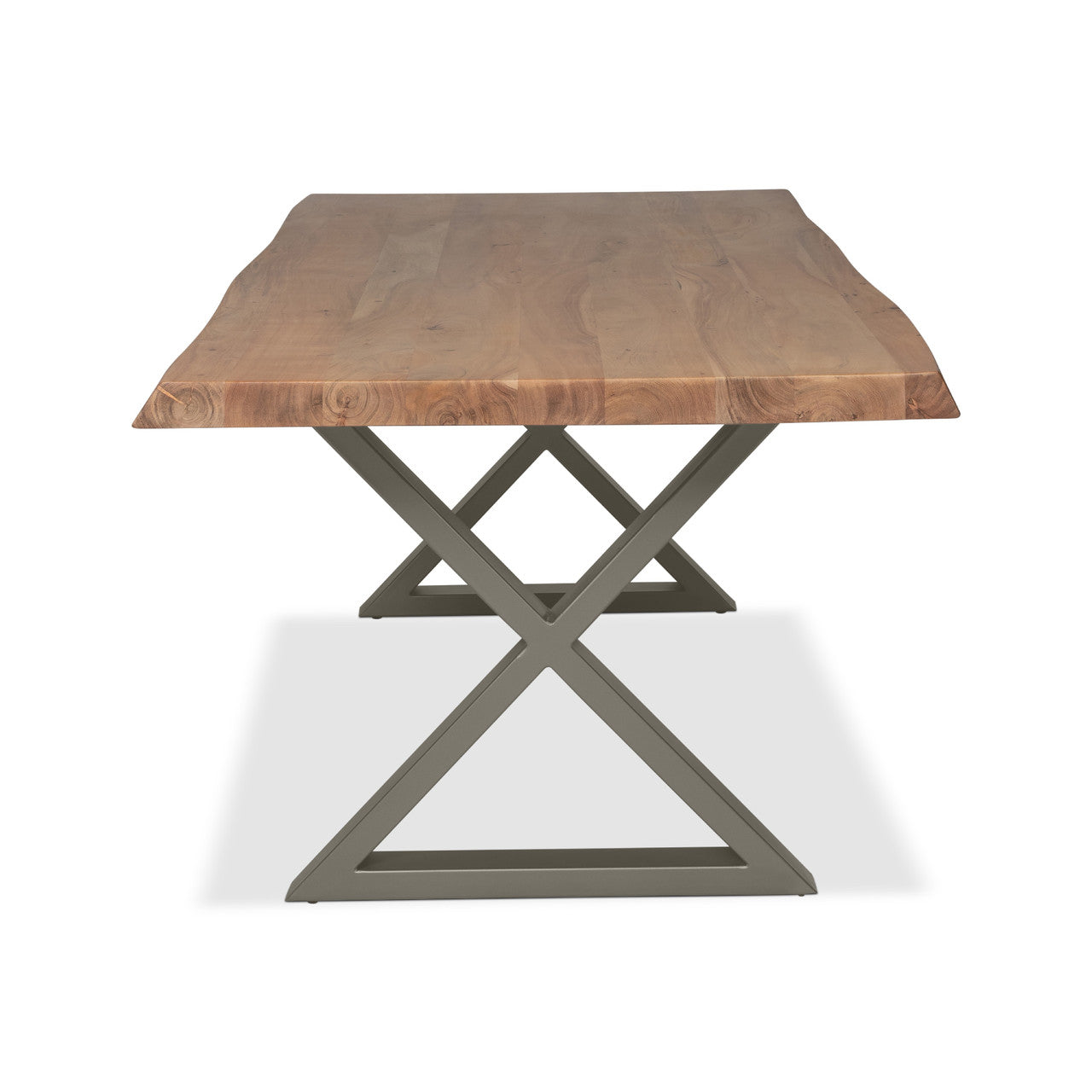 Brooks - Dining Table - X Base - 40" x 92" - Teak Top - Pewter Base