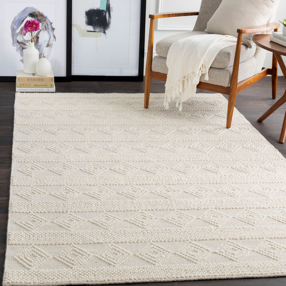 Hygge White Handmade Rug - roomscene