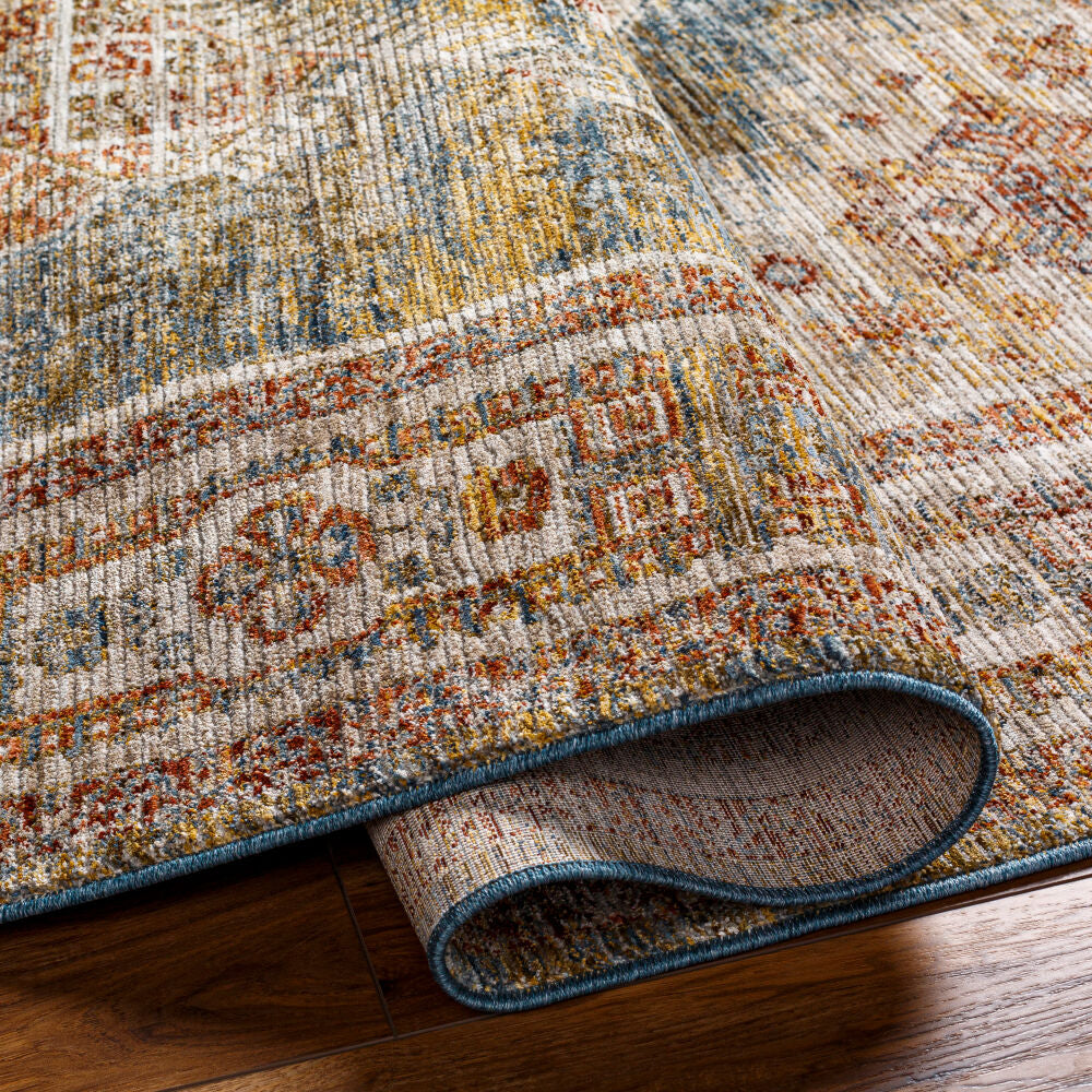 Naila Dark Blue/Tan Machine Woven Rug IAL-2302 - fold