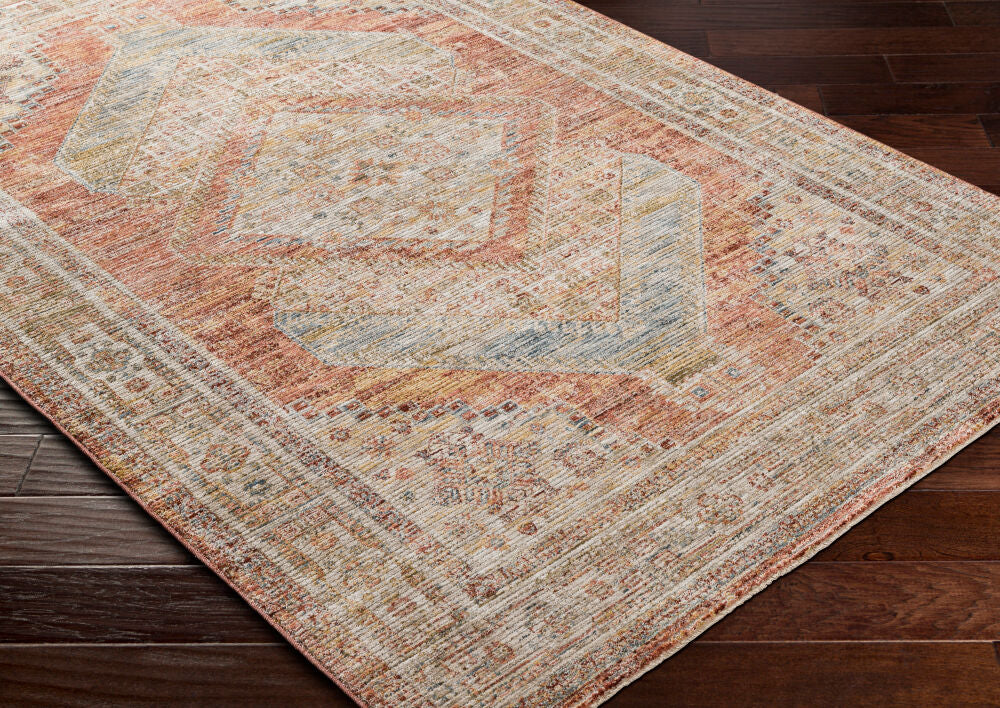 Naila Burgandy/Tan Machine Woven Rug IAL-2304 - corner