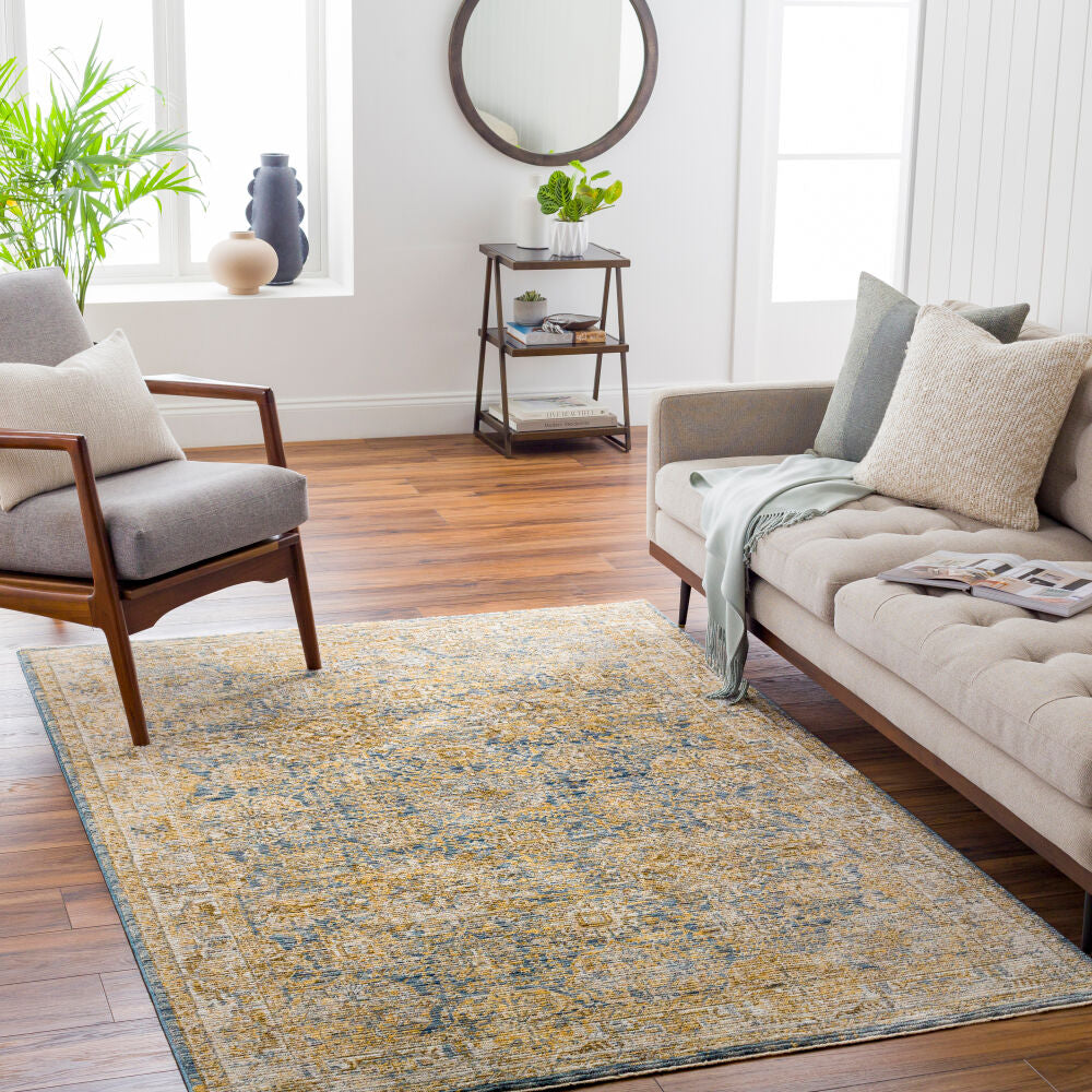 Naila Dark Blue/Tan Machine Woven Rug IAL-2307 - roomscene
