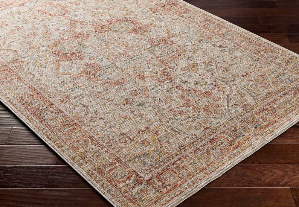 Naila Burgandy/Tan Machine Woven Rug IAL-2318 - corner