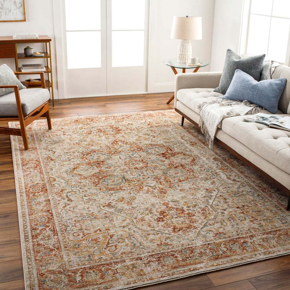 Naila Burgandy/Tan Machine Woven Rug IAL-2318 - roomscene