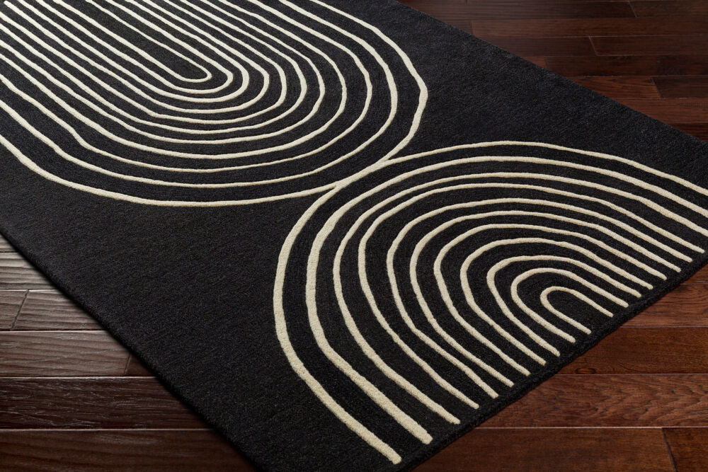 Isabel Beige/Black Handmade Rug - corner