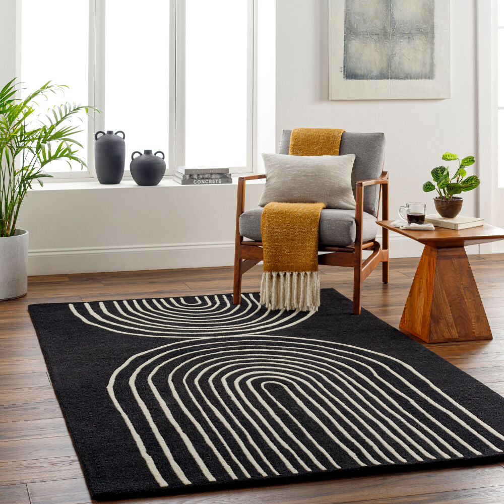 Isabel Beige/Black Handmade Rug - roomscene