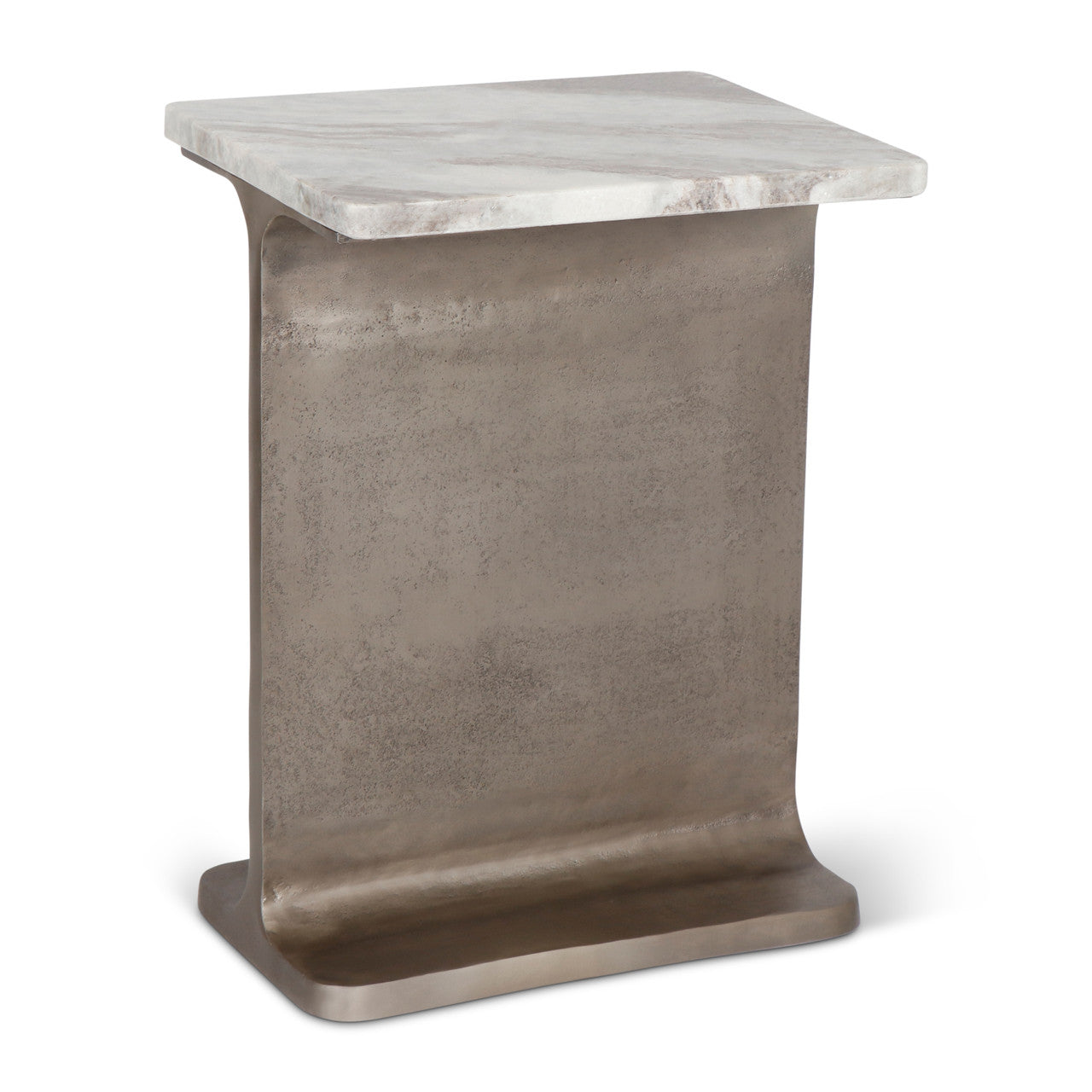 Marbelle - I-Beam Marble Side Table - Toronto Sand/Antique Nickel Finish