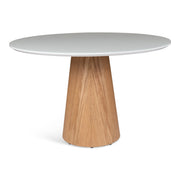 Modern Brazilian - Mona - Glass Top Round Dining Table - Branco Top - Damasco Base