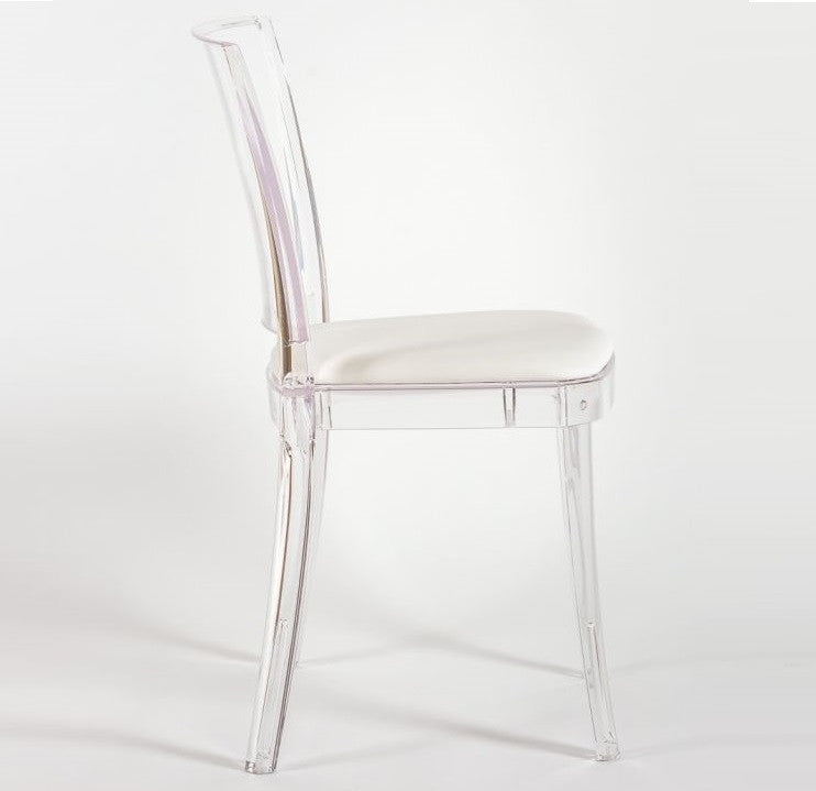 Cristalia Transparent Dining Chair With Ivory Leather Seat
