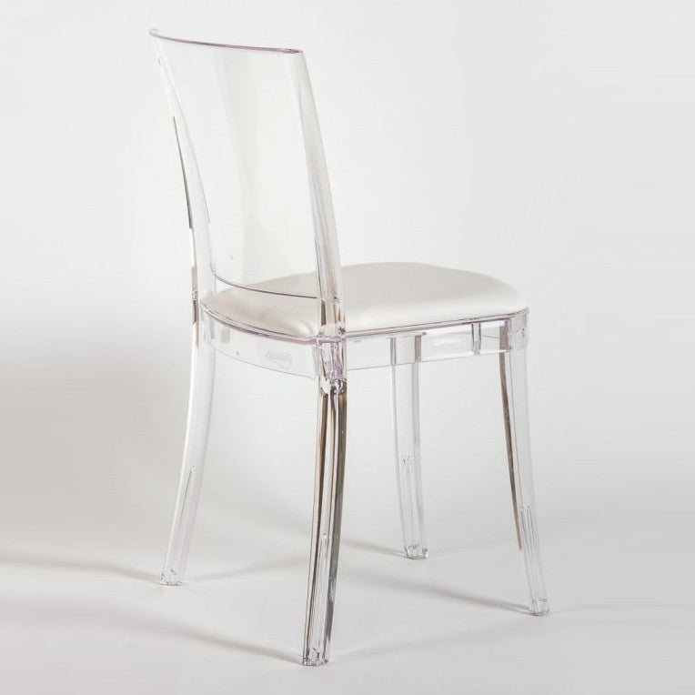 Cristalia Transparent Dining Chair With Ivory Leather Seat