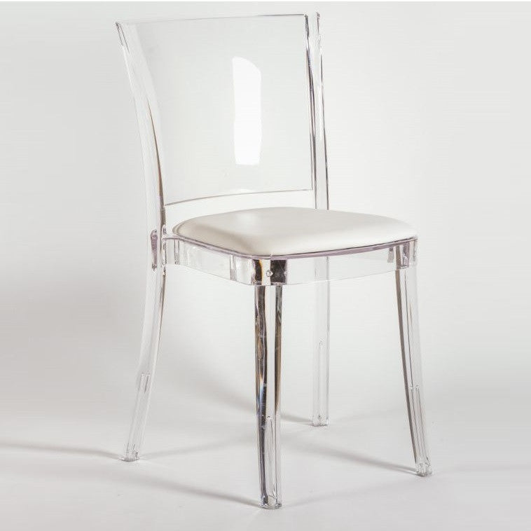 Cristalia Transparent Dining Chair With Ivory Leather Seat
