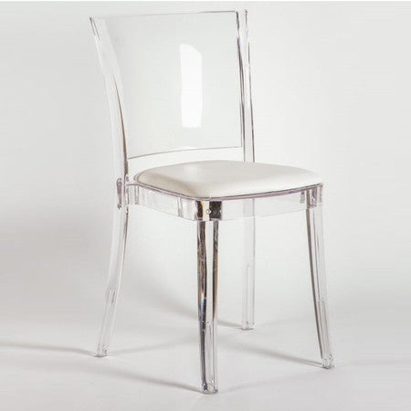 Cristalia Transparent Dining Chair With Ivory Leather Seat