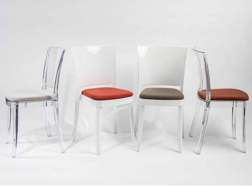 Cristalia Transparent Dining Chair With Ivory Leather Seat