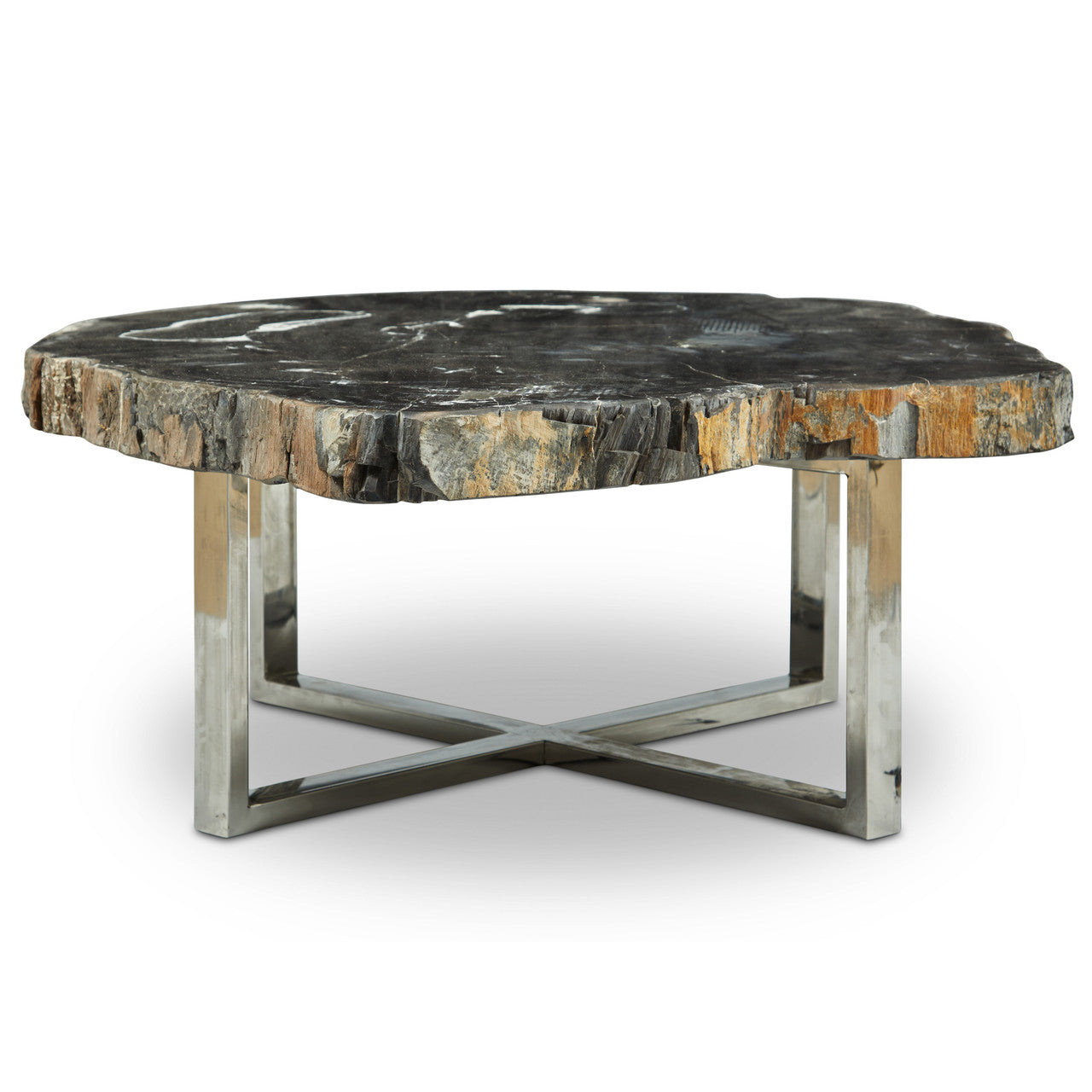 Relique - Eliza Coffee Table - Polished Stainless Steel Base - Natural Dark Top