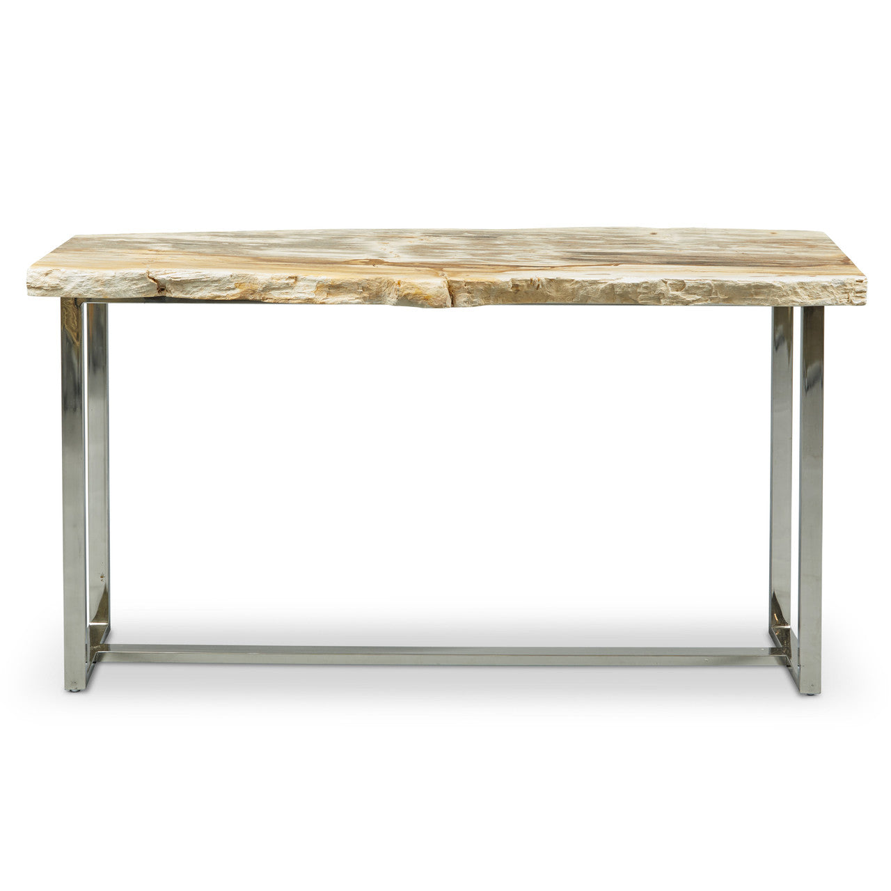 Relique - Raw Console - Polished Stainless Steel Frame - Natural Light Top