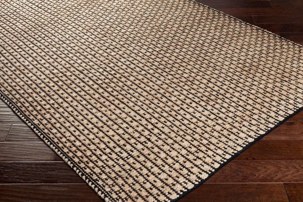 Jasmine Black/Light Beige Handmade Rug - corner