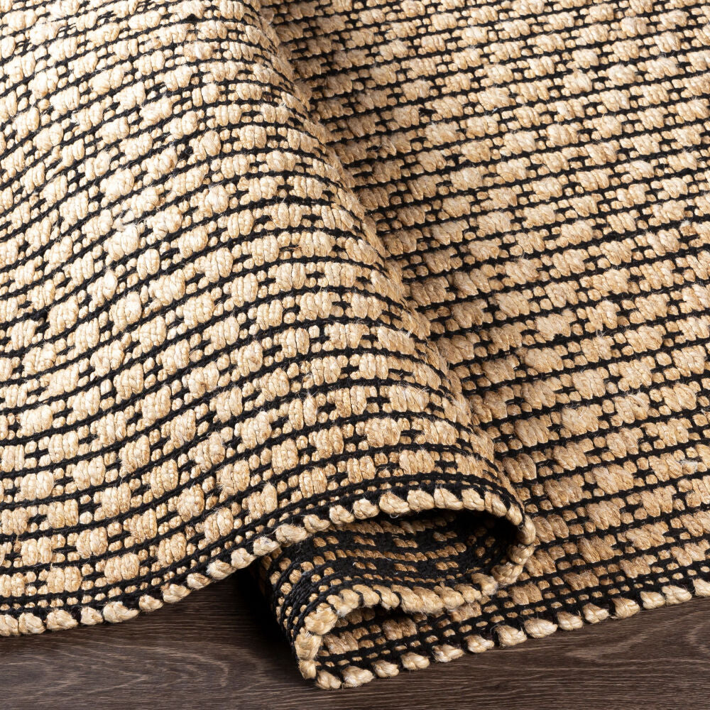 Jasmine Black/Light Beige Handmade Rug - fold