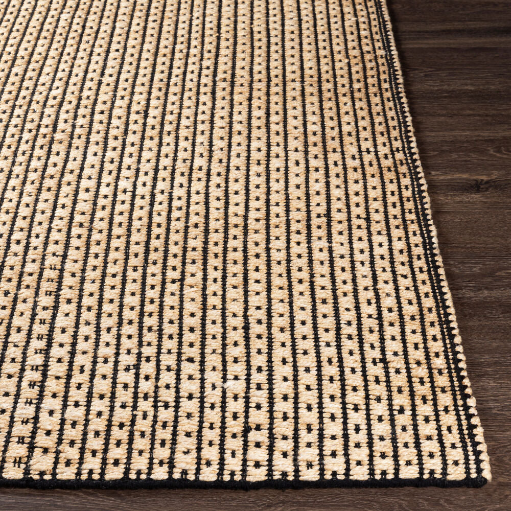 Jasmine Black/Light Beige Handmade Rug - front