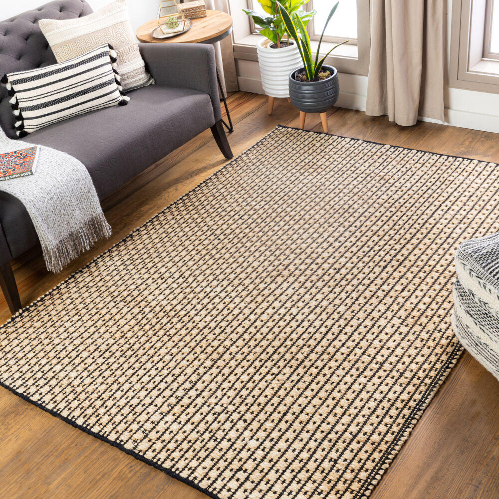 Jasmine Black/Light Beige Handmade Rug - roomscene
