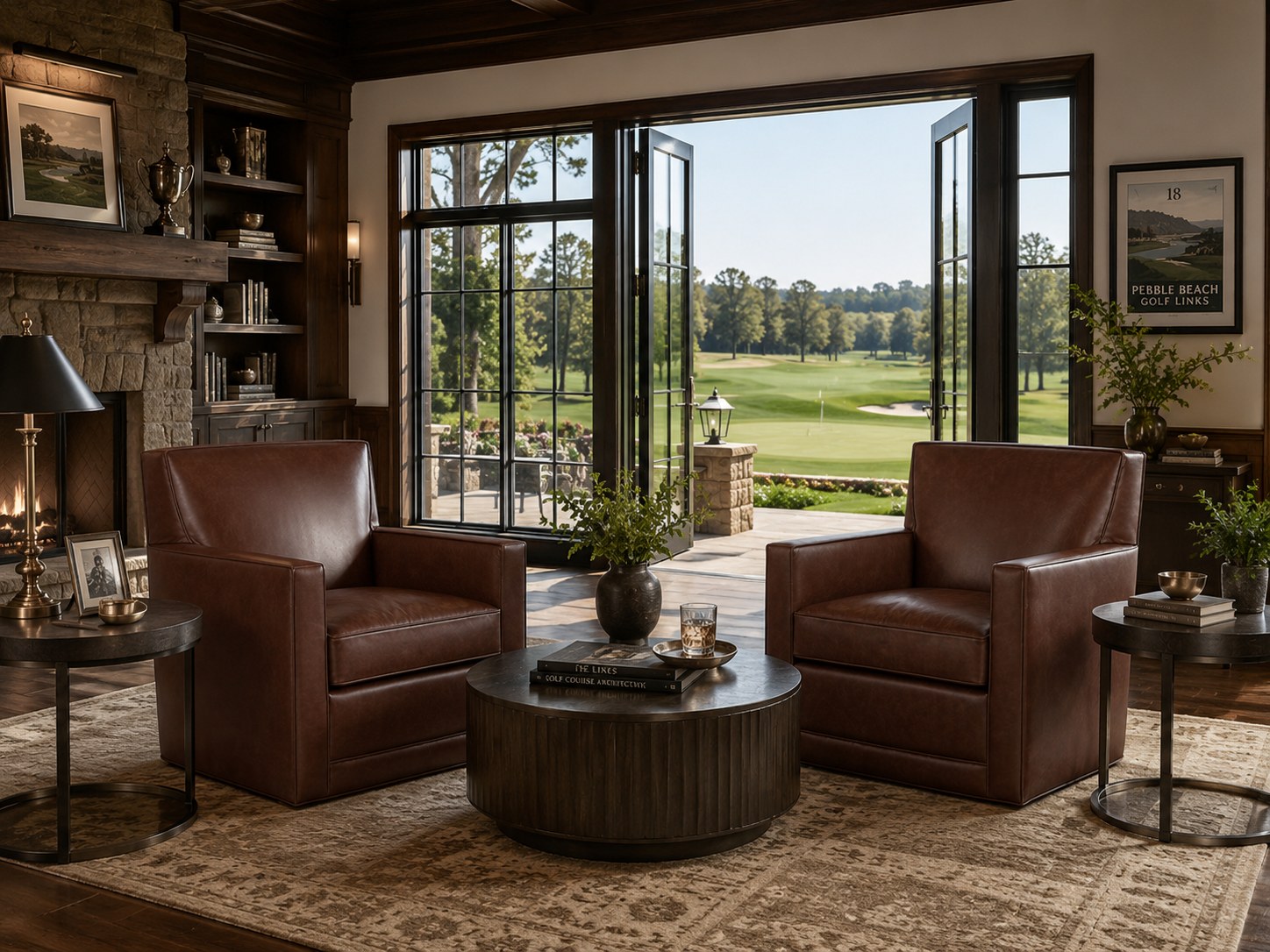 Jaxson Swivel Chair in Chaps Havana Brown lifestyle image - Golf Traditional Transitional