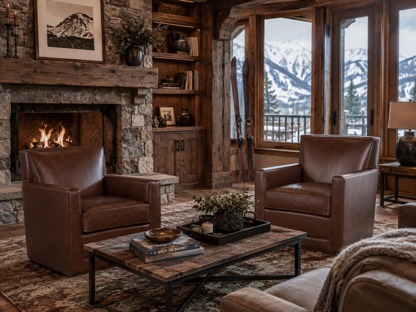 Jaxson Swivel Chair in Chaps Havana Brown lifestyle image - Chaps Mountain Traditional